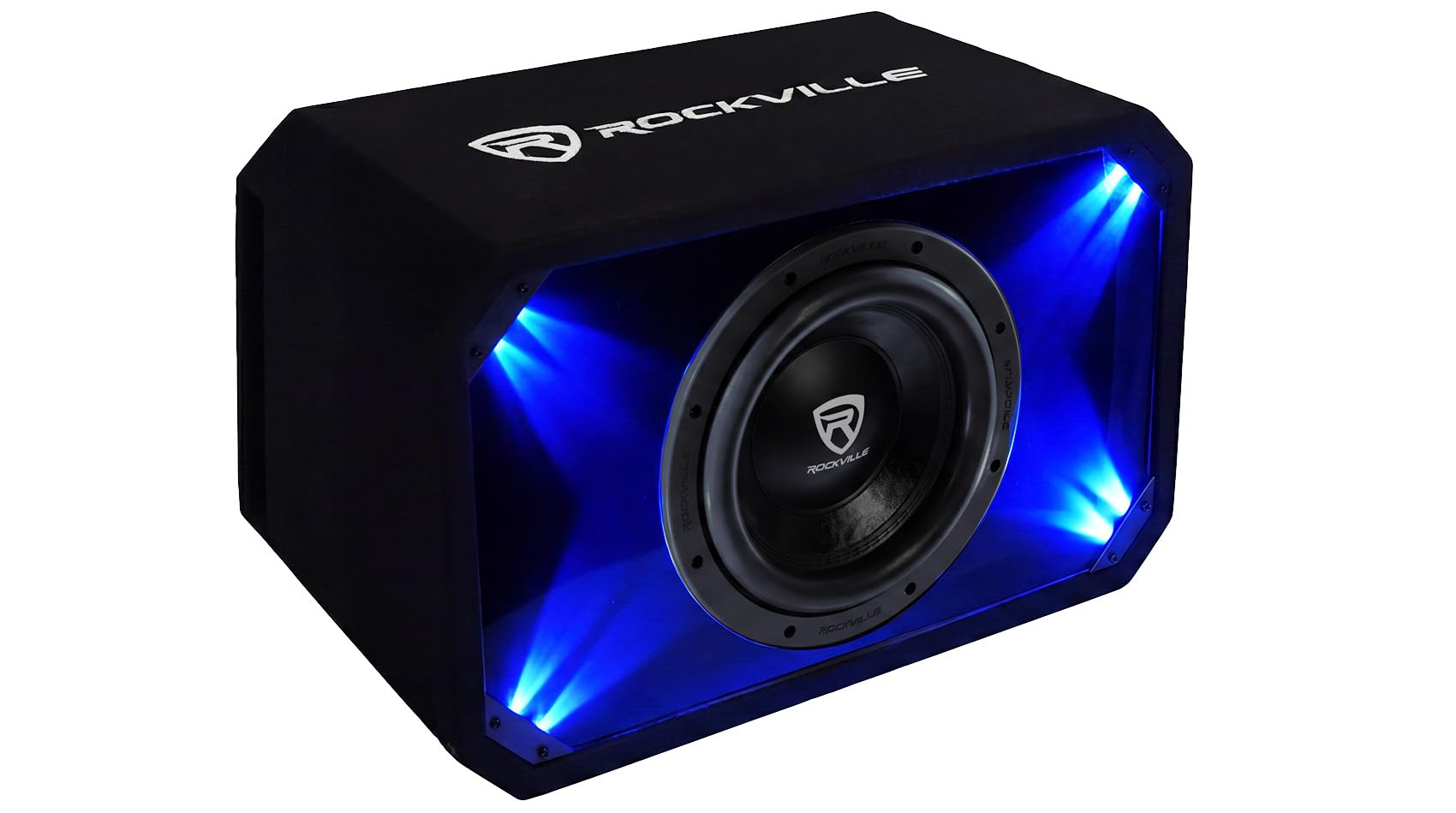 Rockville SV10K6D1 10 2000W K6 Car Subwoofer, 1-Ohm | Plexi Enclosure in Vented MDF Box, Selectable Blue/White LED