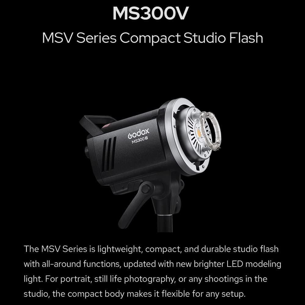 Godox Ms300V Strobe Light Kit, 300W Studio Strobe Light, 2.4G Wireless System, Recycle Time 0.1~1.8S, Bowens Mount Led Modeling