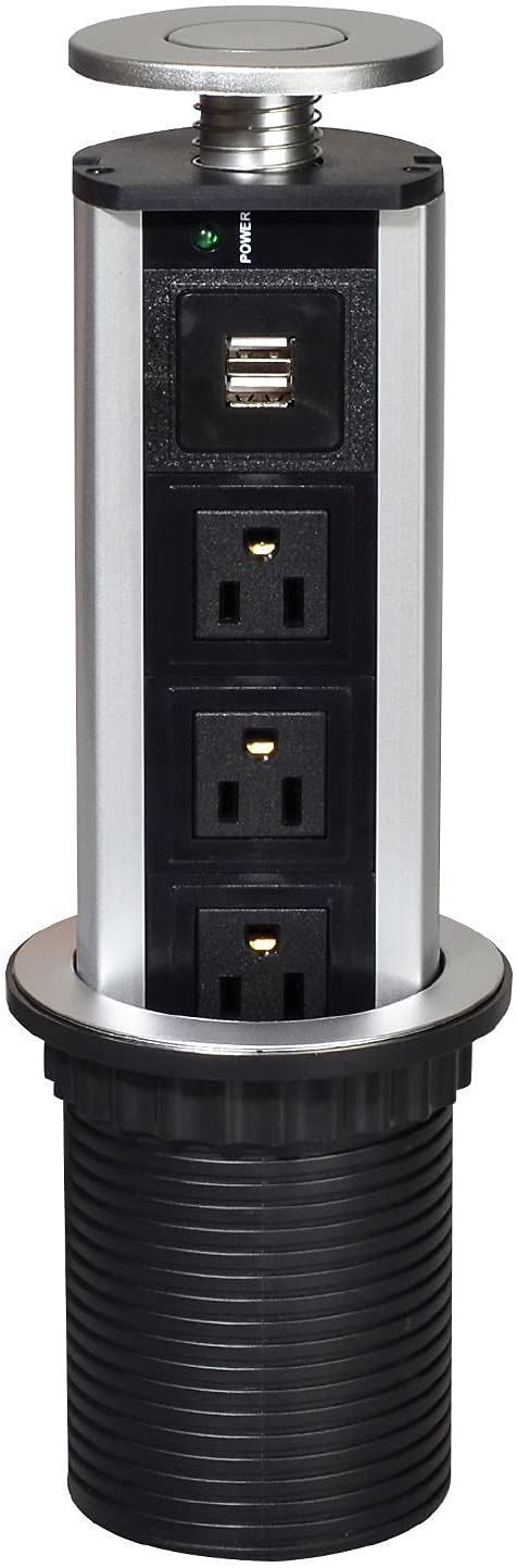 Retractable -Up Power Socket 3 US Plug and 2 USB Charging Ports, Electric Socket for Table Pulling Up/Outlet Desktop Worktop, Mu