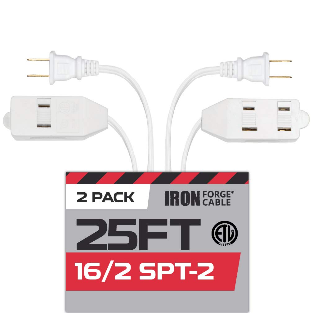 25 Ft White Extension Cord 2 Pack   162 Durable Electrical Cable