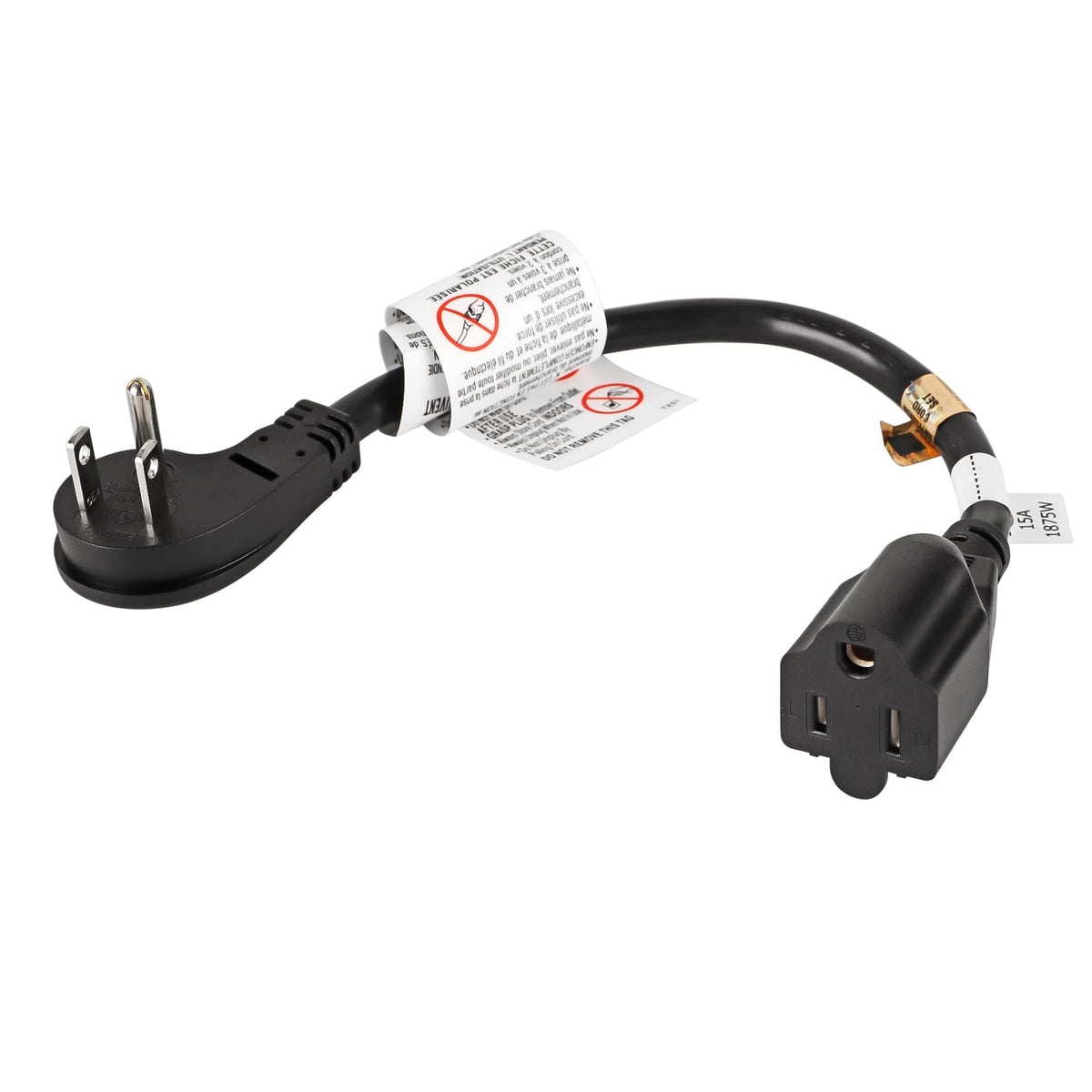 Vseer 1Feet 1875W 15A 14Awg Flat Plug Heavy Duty Extension Cord Outlet Saver 3 Prong Grounded Short Power Extension Cord Black,U