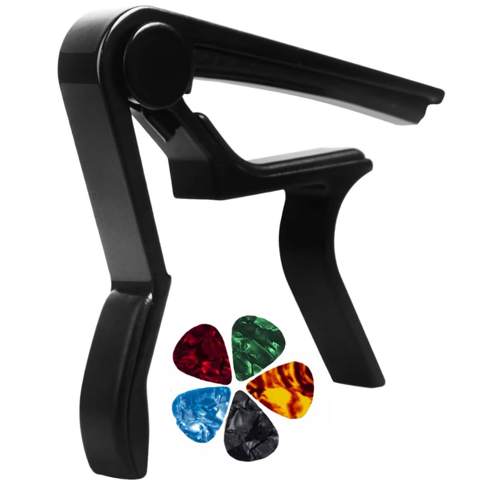 Flare Capo For Acoustic Guitar One Handed Trigger Guitar Capo Acoustic 6 String With 5 Picks Quick Change Alloy Metal Capo For U