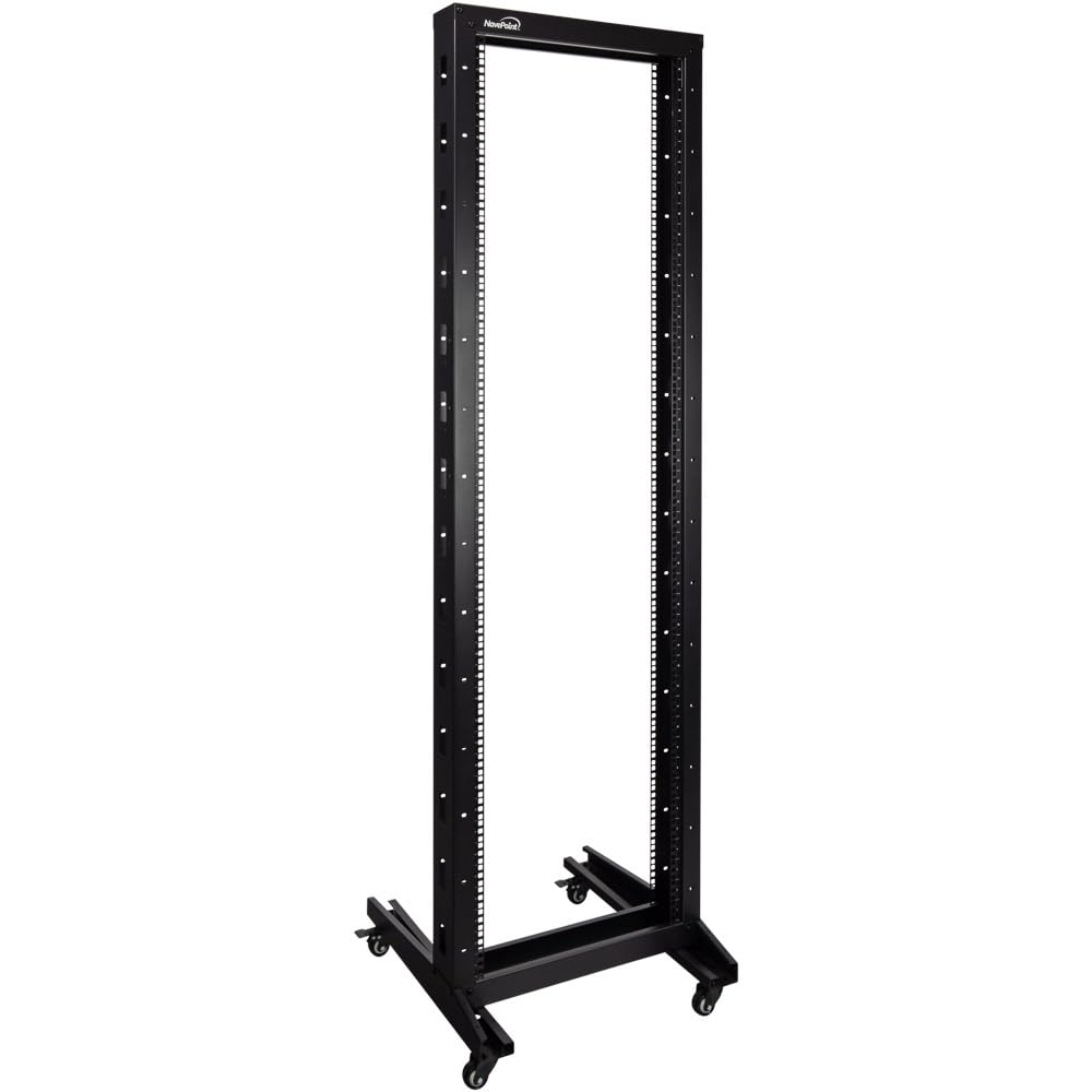 Navepoint 42U 2 Post Open Frame Server Rack With Casters For 19 Inch Equipment, Networking, And It Devices, 2 Post Rack 330Lbs W