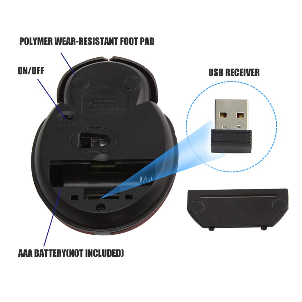 Elec Space Mini Small Wireless Mouse For Kids, Cute Animal Ladybug Shape 3000Dpi Portable Mobile Optical Mouse With Usb Receiver