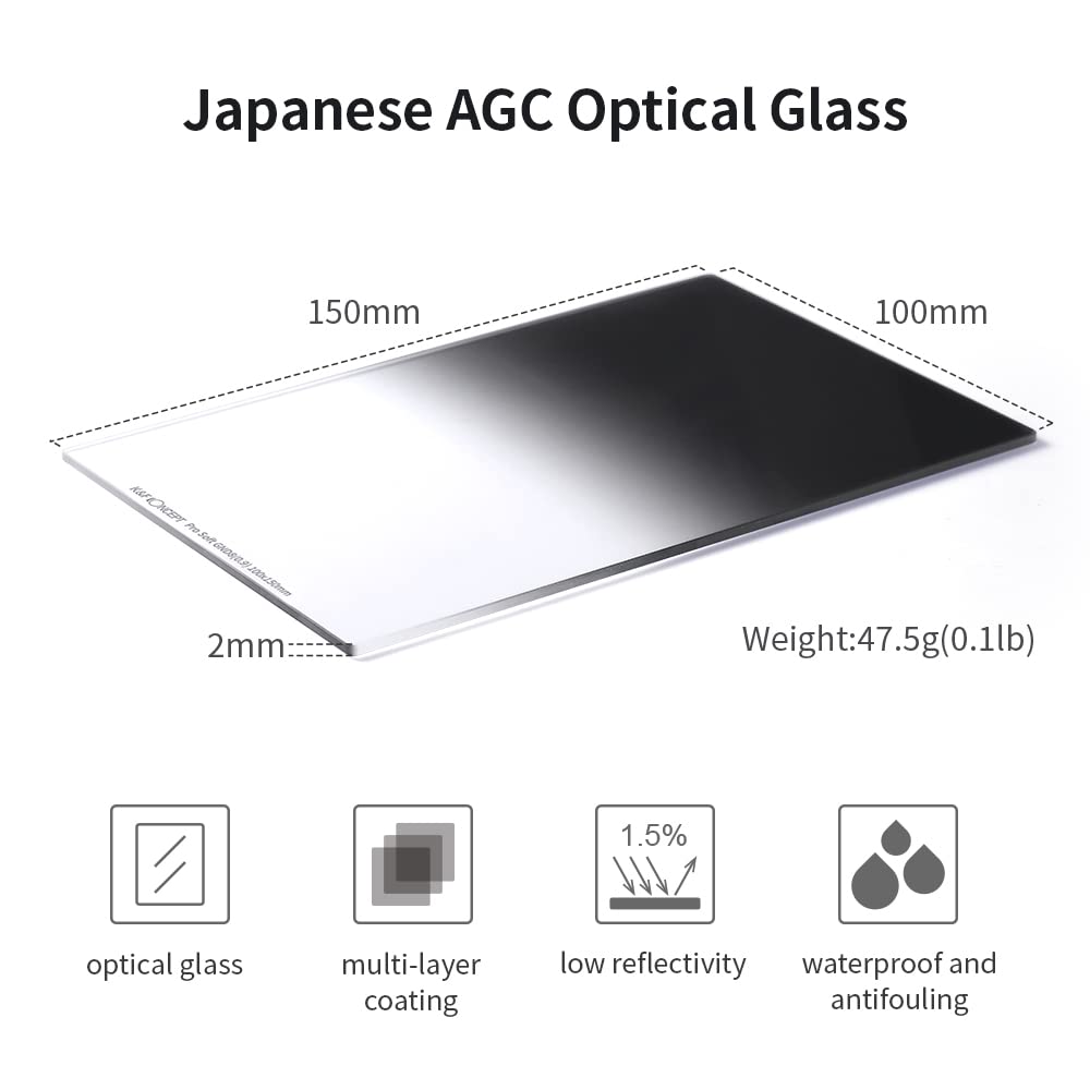 K&F Concept Soft Gnd8 (3 Stops) + Metal Filter Holder + 8 * Adapter Ring Square Filter Kit, 100X150Mm Soft Graduated Neutral Den