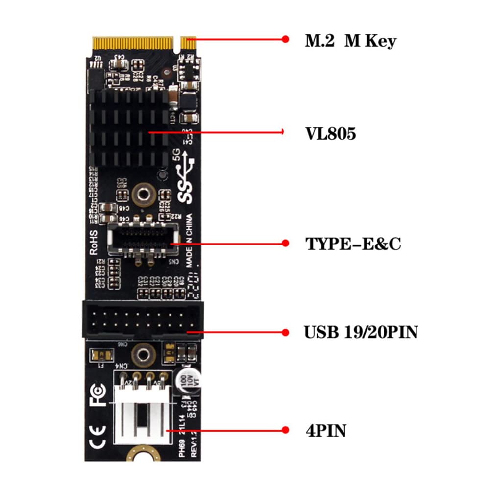 Nfhk 5Gbps Type E Usb 3.1 Front Panel Socket & Usb 2.0 To Nvme Ngff M Key Express Card Vl805 Adapter For Motherboard