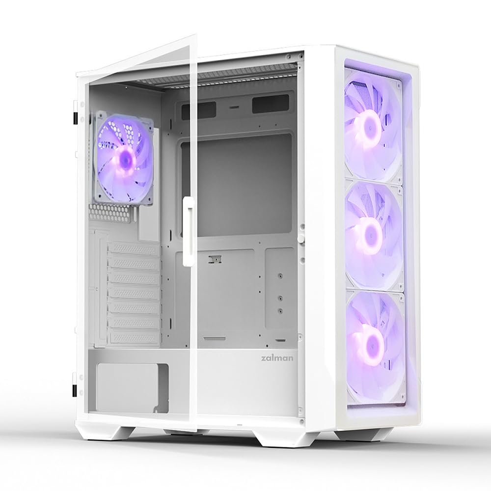 Zalman I3 Argb Vision, Atx Mid Tower Rgb Gaming Pc Case, 3 X 140Mm & 1 X 120Mm Argb Fans Pre Installed   Tempered Glass Front &
