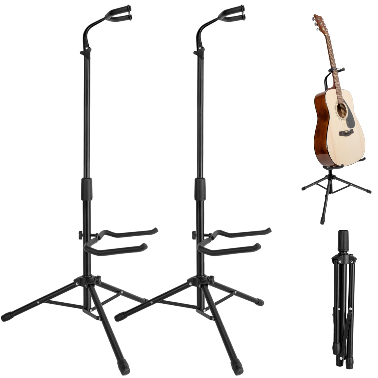 New Bee Guitar Stand, 2 Pack Height Adjustable Foldable Guitar Stand with Secure Support for Acoustic, Electric, Bass and Banjos