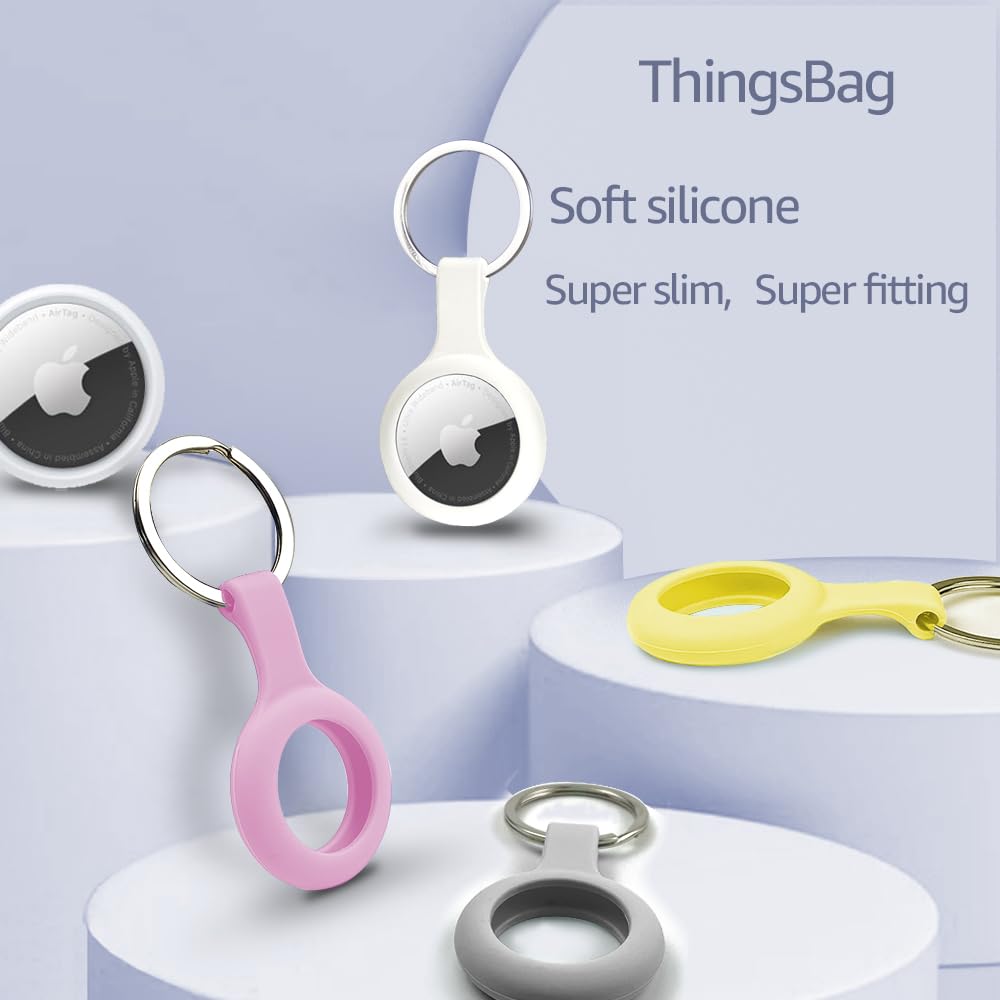Thingsbag Apple Airtags 4 Pack Case Keychain Silicone Apple Air Tags Holder Item Finders Accessories Comes With Metal Snap Airta