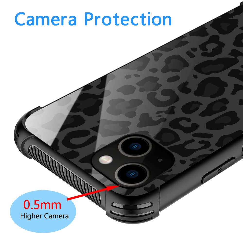 ZHEGAILIAN iPhone 13 Pro Case Black Grey Leopard Pattern Organic Glass TPU Anti-Scratch