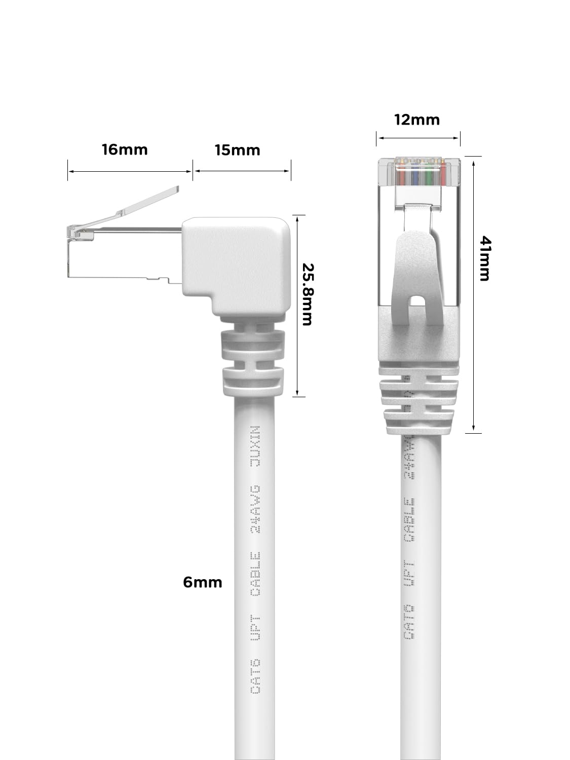 Juxinice Cat6 Ethernet Cable Right Angle White 6Ft, 90 Degree Cat 6 Ethernet Patch Cable Rj45 Lan Cable Gigabit Network Cable For Pc, Router, Modem, Xbox, Ps4, Ps3 (Downward Angle 6Feet)