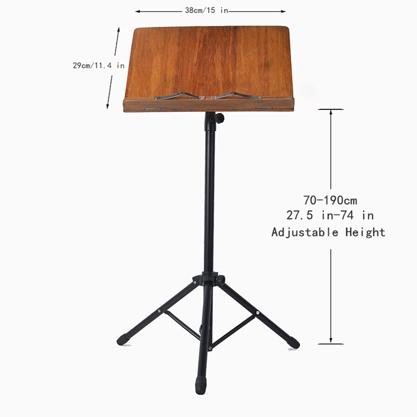Miwayer Bamboo Conductor Music Stand, Height Adjustable, Foldable, With Wide Wooden Bookplate (Triangle Steel Bracket)