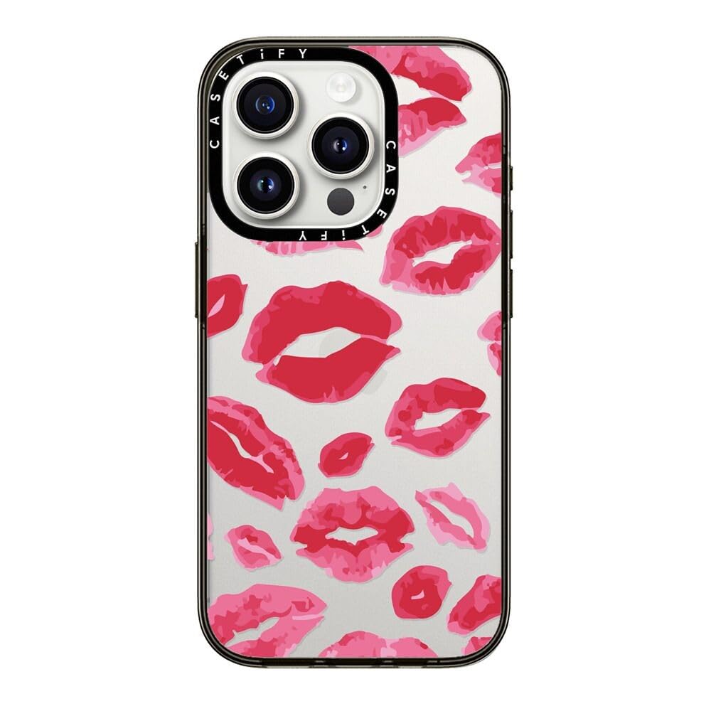 Casetify Compact Iphone 15 Pro Case [2X Military Grade Drop Tested / 4Ft Drop Protection]   Lipstick Kisses   Clear Black