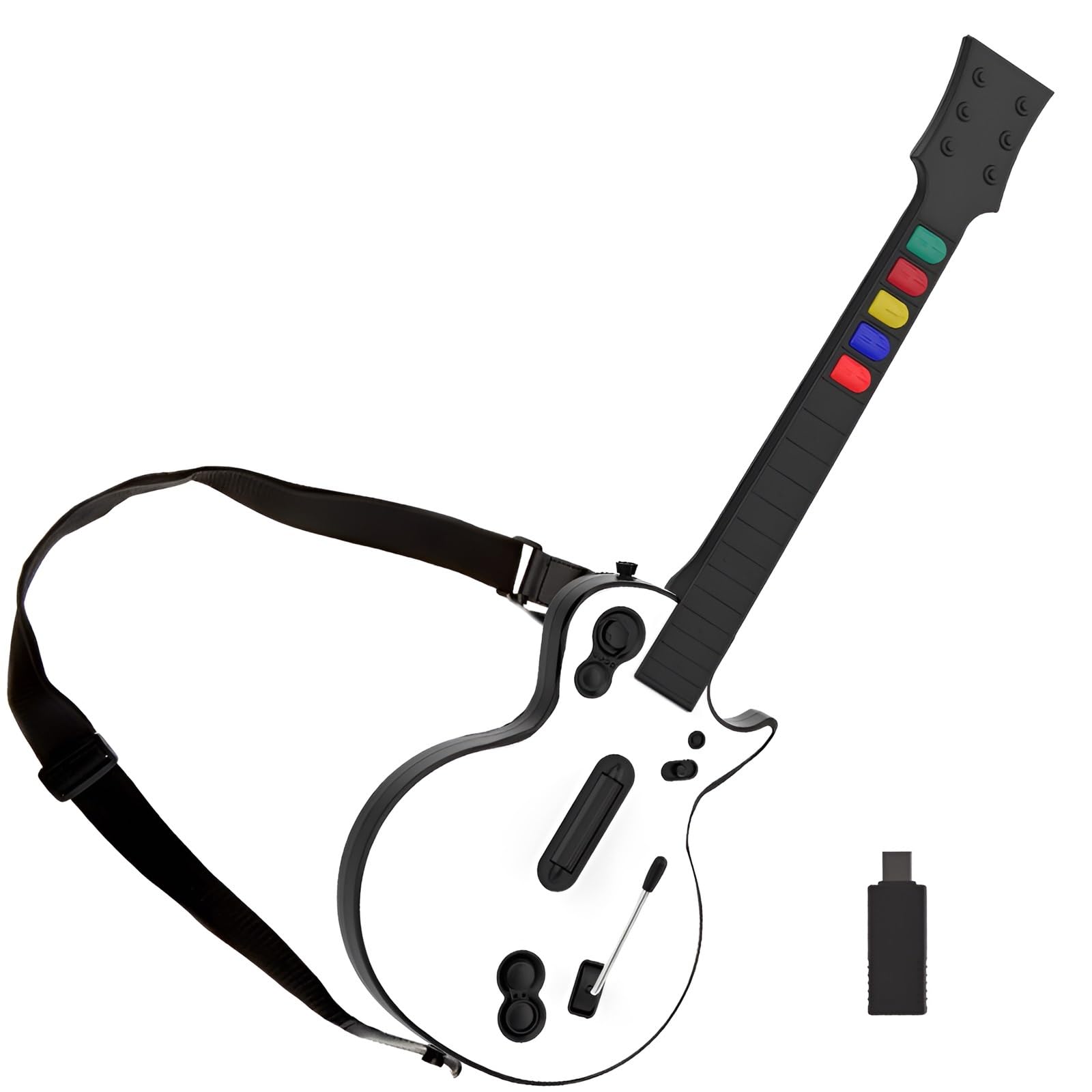 DOYO Wireless Controller for PC and PS3 - Guitar for Guitar Hero 3/4/5 and Rock Band 1/2 - White with Strap (5 Keys)