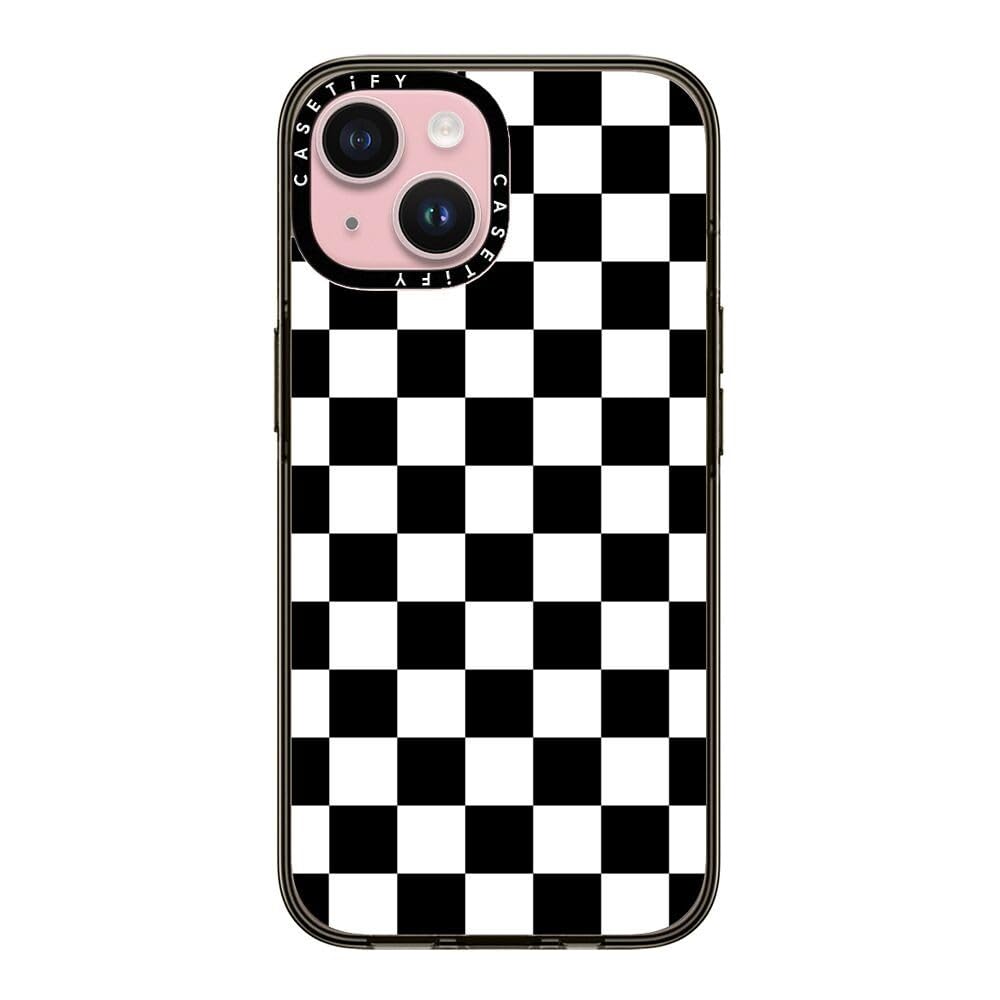 Casetify Compact Case For Iphone 15 [2X Military Grade Drop Tested / 4Ft Drop Protection]   Black White Check Checkerboard   Cle