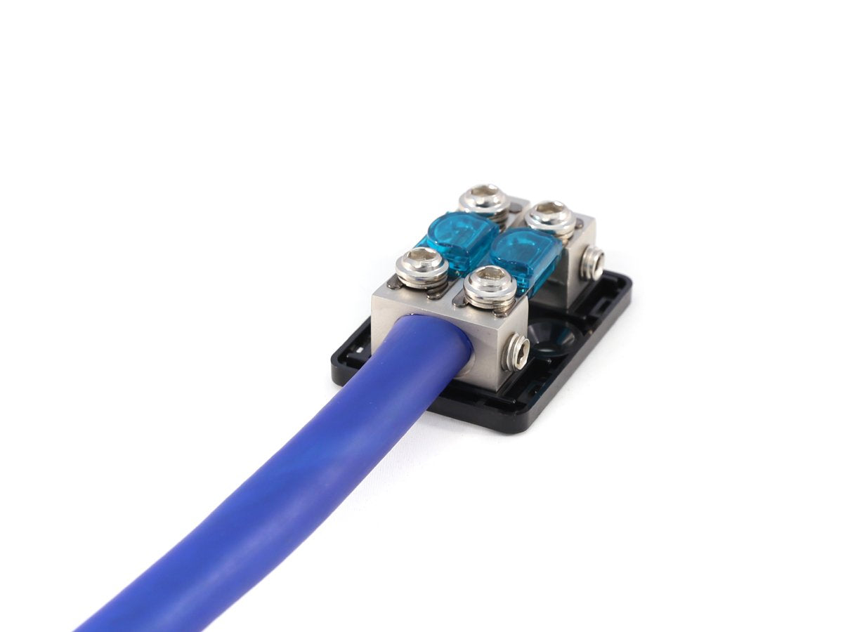 Knukonceptz Bassik 2 Way Mini Anl Fuse Distribution Block   1/0 Gauge To 4 Gauge   150 Amp