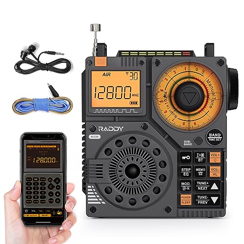 Raddy Rf320 App Control Shortwave Radio, Air/Fm/Am/Vhf/Sw/Wb Receiver With Bluetooth, Portable Radio Rechargeable W/ 9.85 Ft Wir