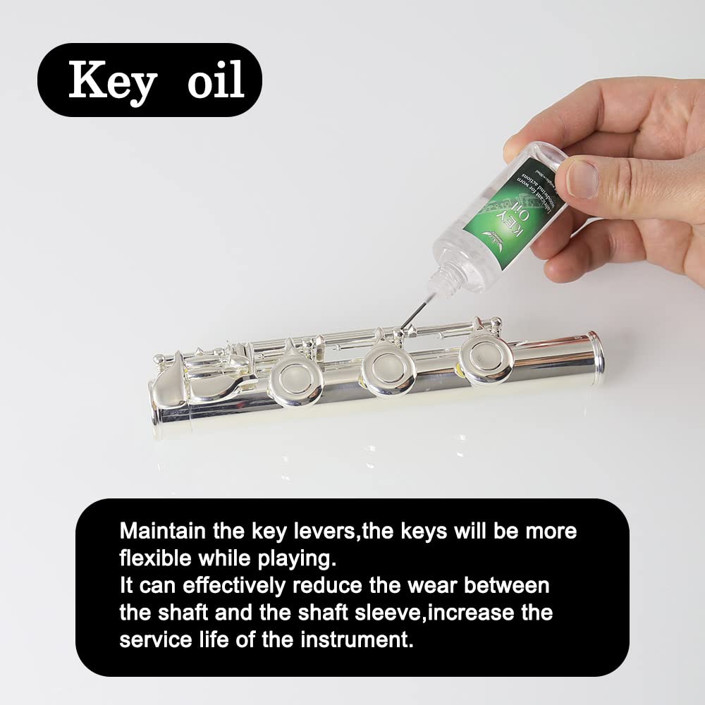 Flute Cleaning Cleaner Care Maintenance Kit,Key Oil,Cork Grease,Swab,Cleaning Cloth,2Pcs Cleaning Brush,Cleaning Rod