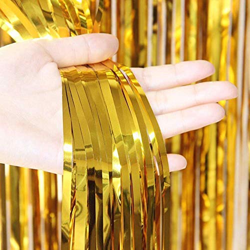 Beishida 2 Pcs Gold Door Streamers Tinsel Curtain Party Streamers Backdrop Fringe Foil Wall Background For Birthday Halloween Ch