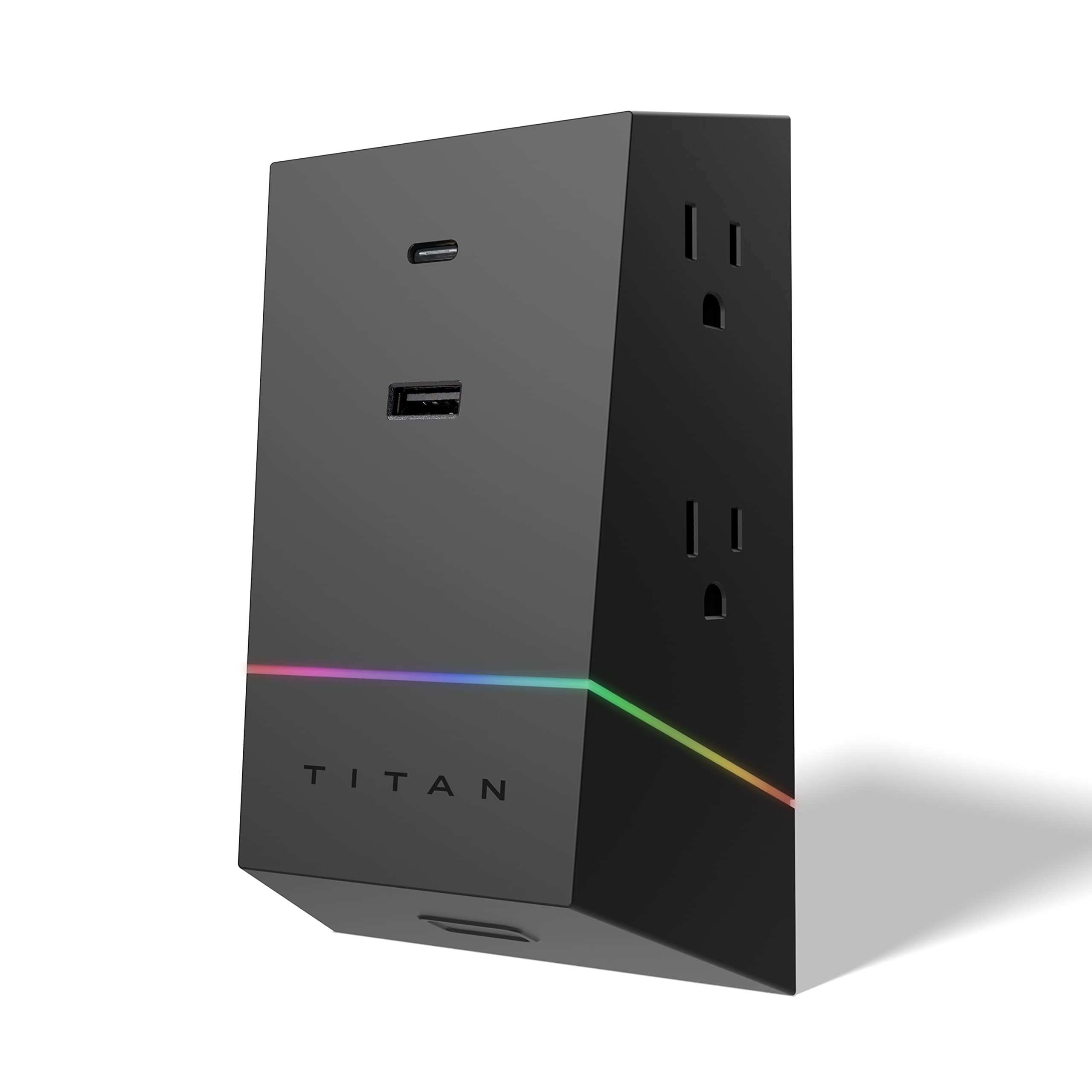 Titan 4 Outlet Surge Protector, Led Full Spectrum Color Select, Outlet Extender, Usb A/Usb C, Compatible With Power Gaming Pc, L