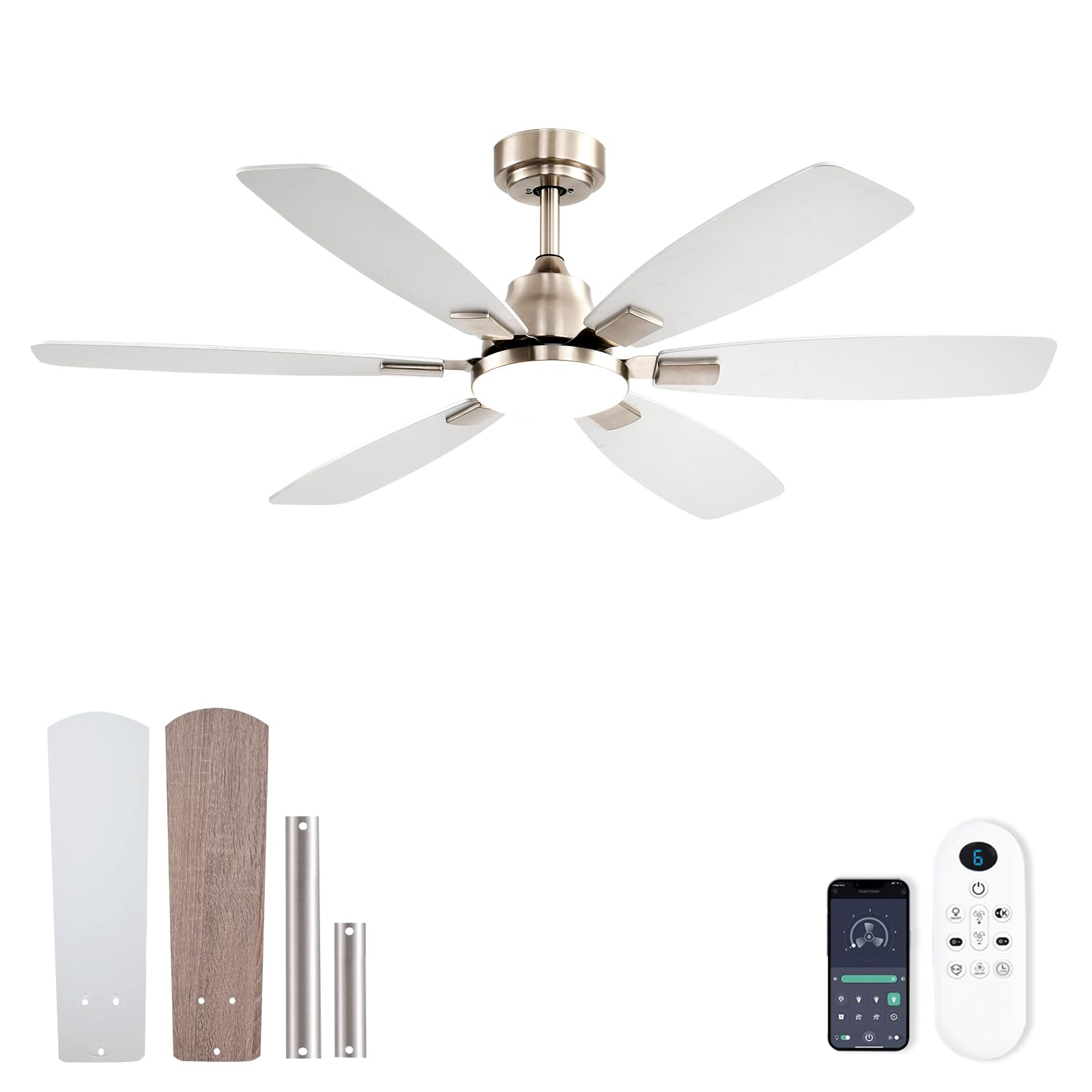 Ayaoty Ceiling Fans with Lights, 52 Inch Ceiling Fan with Light and Remote, 3CCT Dimmable, 6 Speed Reversible DC Motor,5 Blades 