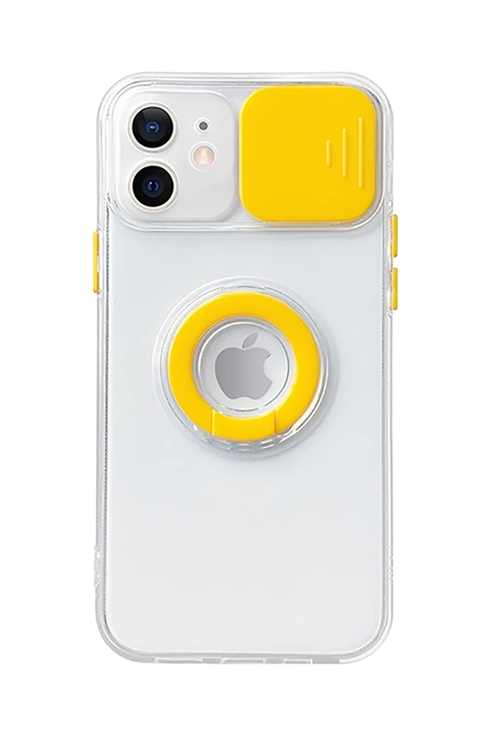 Caseative Candy Color Ring Holder Slide Lens Camera Cover Protection Clear Soft Compatible With Iphone Case (Yellow,Iphone 13 Pr