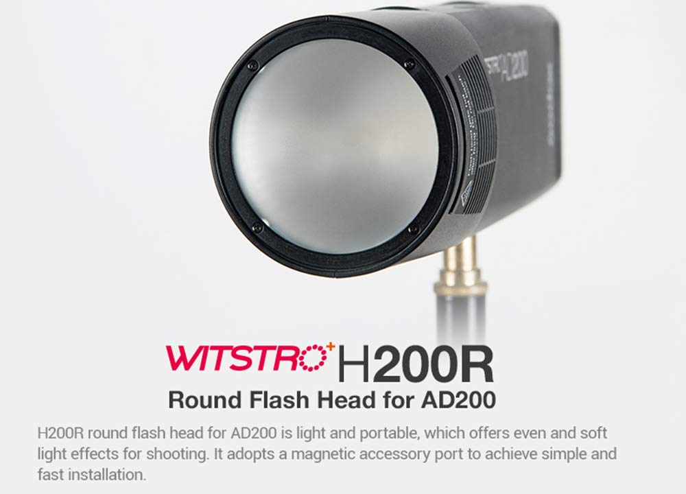 Godox H200R Round Flash Head Compatible For Godox Ak R1 Accessories Kit And Godox Ad200 Ad200 Pro Pocket Flash, 200Ws,Light And