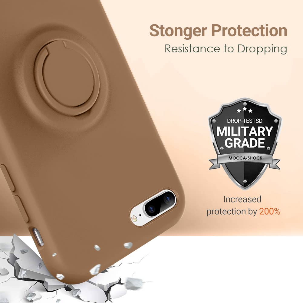 Mocca For Iphone 7 Plus Case, Iphone 8 Plus Case With Ring Kickstand | Super Soft Microfiber Lining Anti Scratch | Full Body Sho