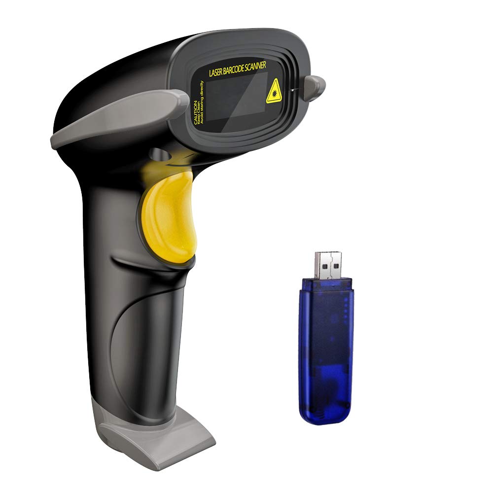 NADAMOO Wireless Barcode Scanner 328 Feet Transmission Distance USB Cordless 1D Laser Automatic Barcode Reader Handhold Bar Code