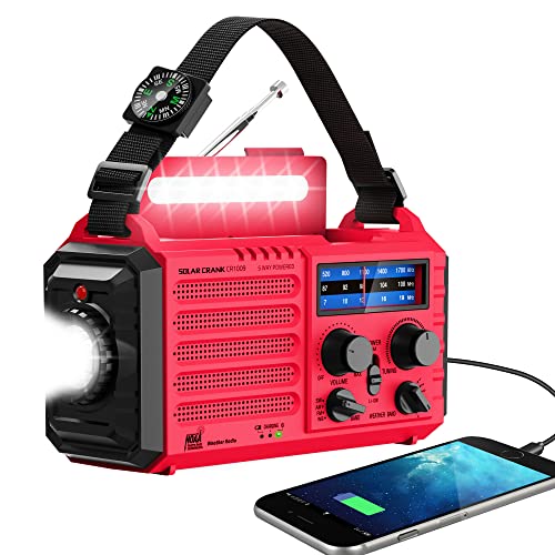 Emergency Weather Radio Solar Hand Crank Battery Operated Portable Am Fm Shortwave Radio With Noaa Alert, Flashlight, Reading La