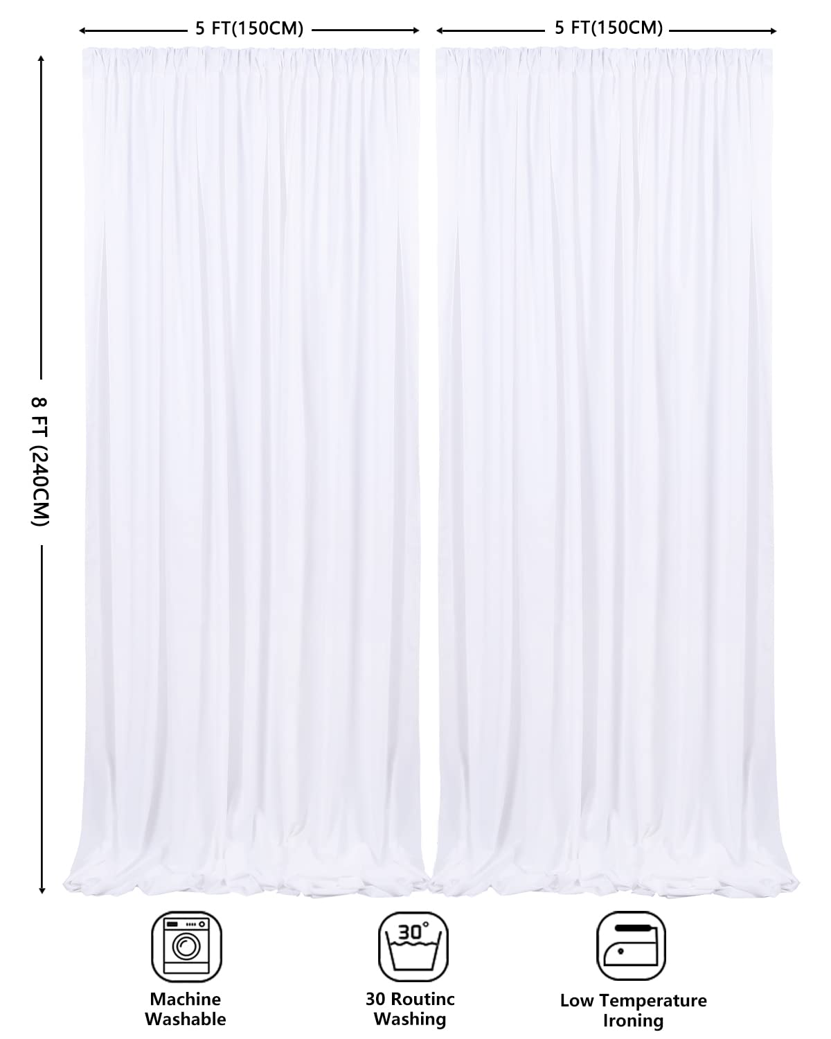 White Backdrop Polyester Background Drapes 10Ft X 8Ft Wedding Curtain Backdrops Spring Outdoor Photography Backdrops 2 Panels 5F
