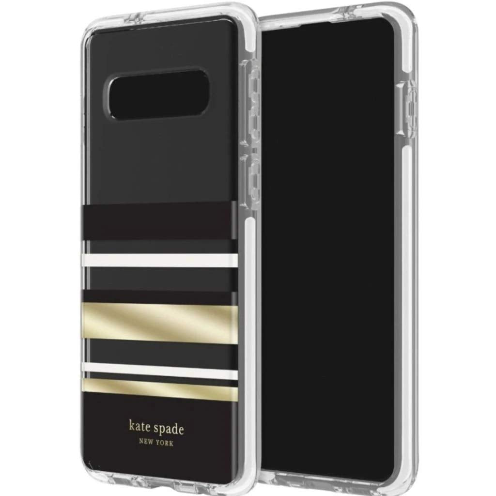 Kate Spade New York Defensive Hardshell Case (1 Pc Comold For Samsung Galaxy S10+   Park Stripe Black/Crean/Gold Foil/Clear