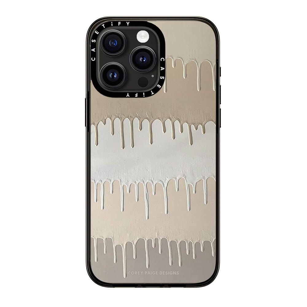 Casetify Compact Case For Iphone 15 Pro Max [2X Military Grade Drop Tested / 4Ft Drop Protection]   Tan Painted Drips   Clear Bl
