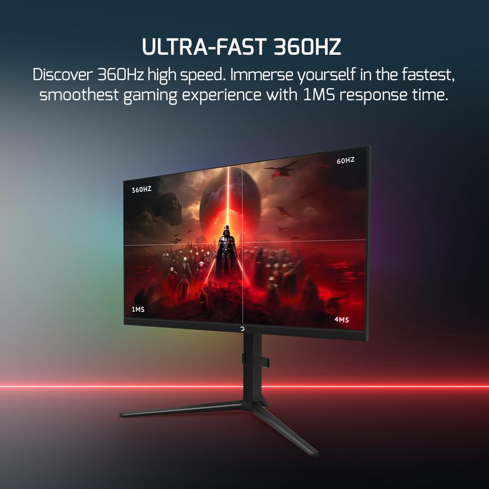 Gamepower Rapid 27 Inch Gaming Monitor 360Hz 1Ms, 1080P Flat Ips, Hdr10 Height/Tilt/Swivel/Pivot Adjustable Rgb Anti Glare Displ