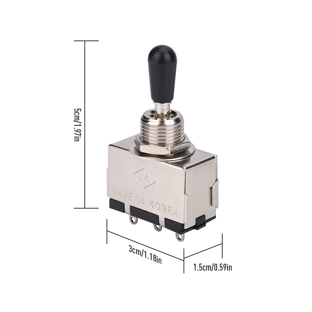 Guitar 3 Way Toggle Switch, Metal Enclosed 3 Way Selector Switch With Black Brass Tip Knob Replacement Part For Style Electric G