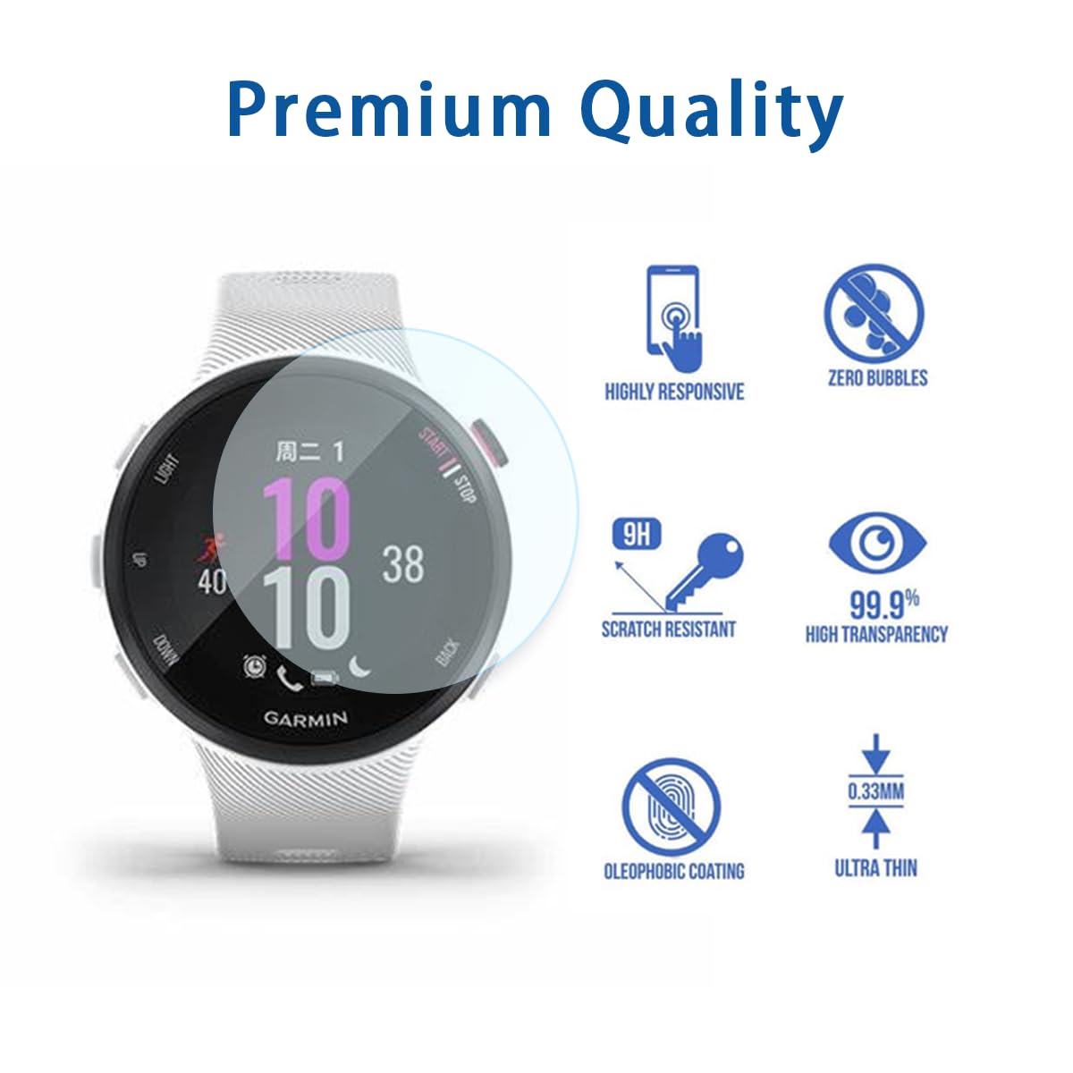 Screen Protector For Garmin Forerunner 55 45 45S Smartwatch Tempered Glass Film, 9H Hardness,Anti-Scratch,High Definition,Bubble