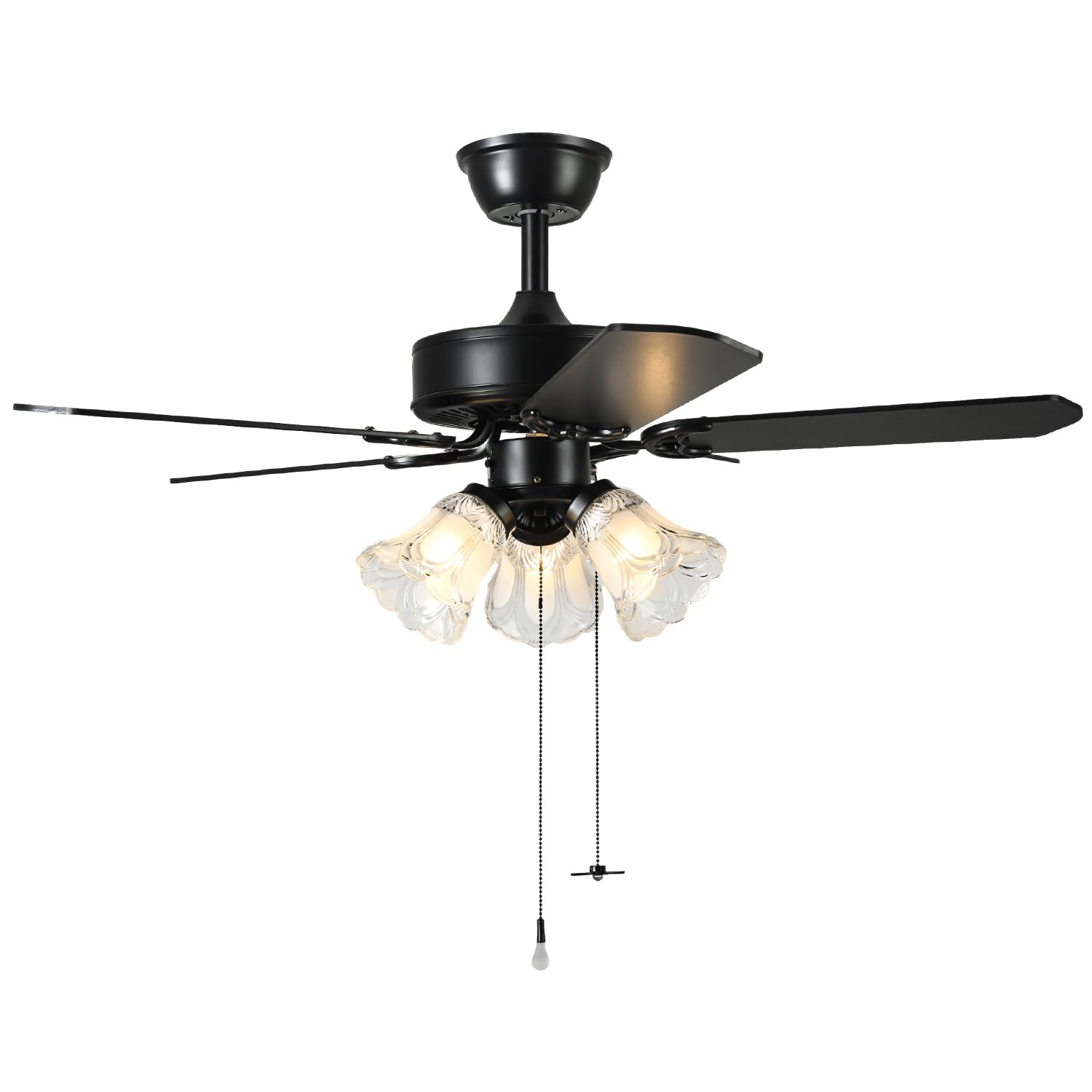 Twlite 42 Inch Indoor Ceiling Fan With Pull Chain And Three Led Light Bulbs Base, Traditional 3 Speeds Reversible Blades Ceiling