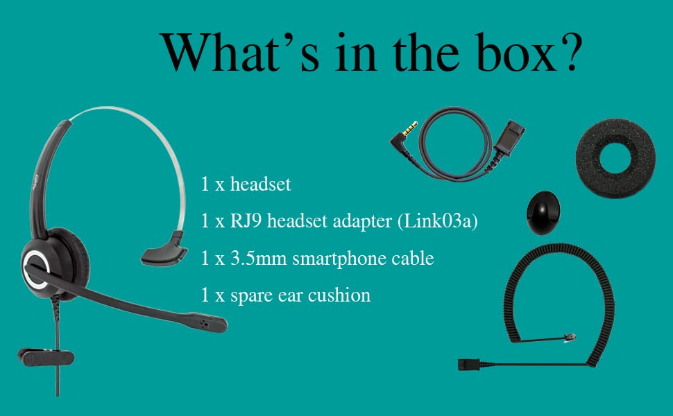 Rj9 Corded Office Headset Hd Voice For Mitel Nortel Meridian Nec Polycom Packet 8 Shoretel Xblue Ip Phones, Plus 3.5Mm Adapter (