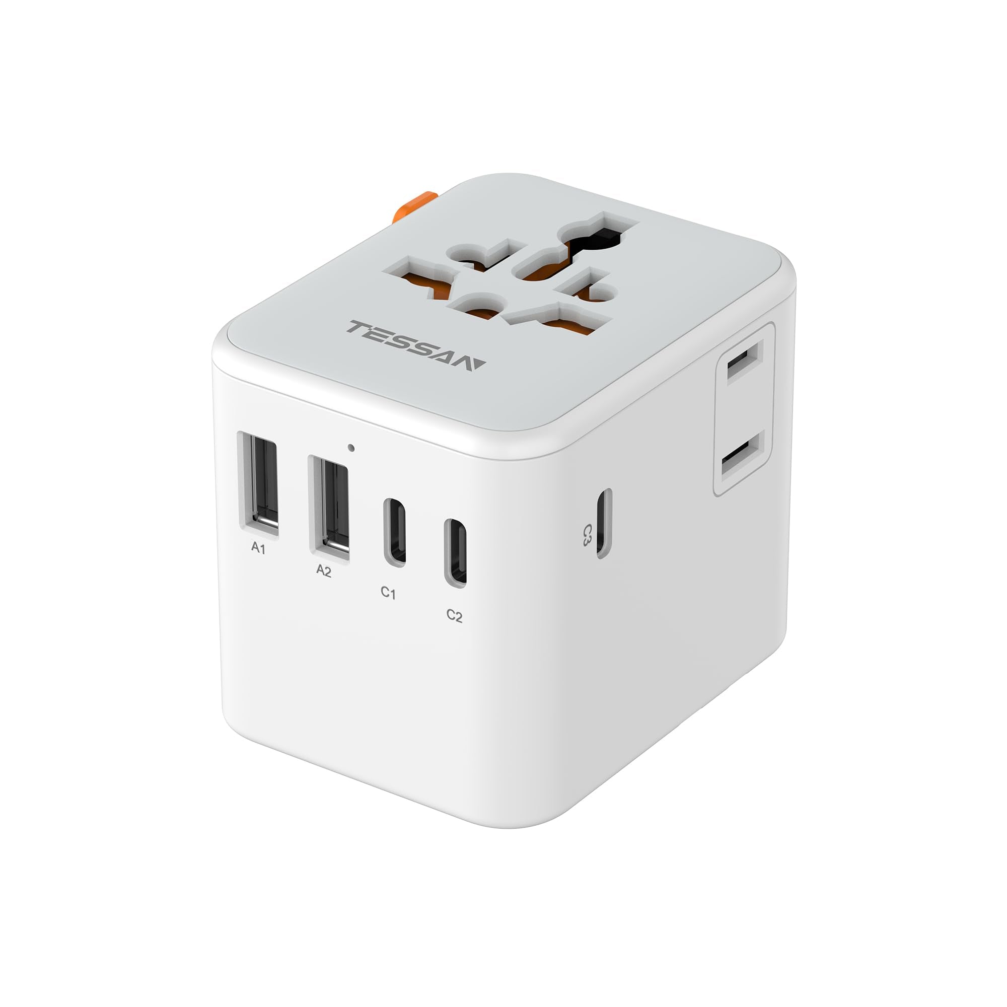 TESSAN Universal Travel Adapter, International Power Adapter with Extra 2 Prong AC Outlet, 5 USB Ports (3 USB C), 28W Worldwide 