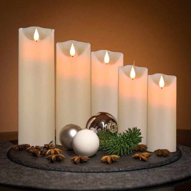 Biyanuo Flameless Battery Operated Led Candles 3D Wick With10Key Button Remote Control 24 Hour Timer Set Of 5 Electric Flickerin
