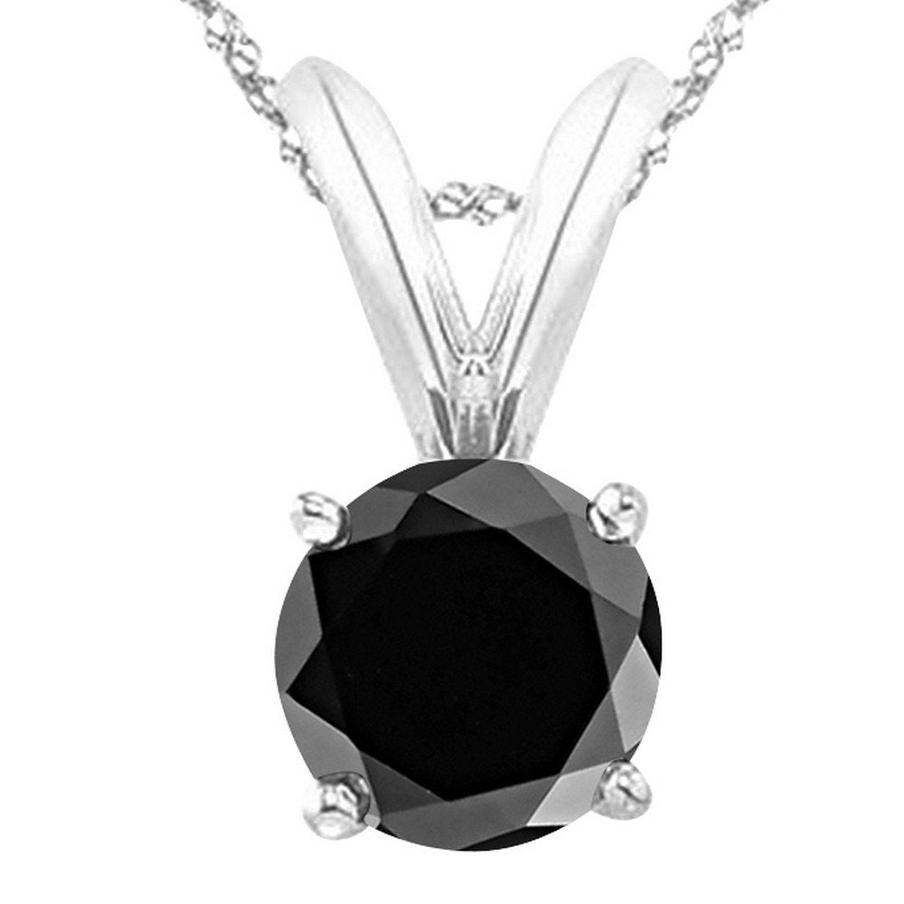 Houston Diamond District 1 1/2 1.5 Carat 14K White Gold Round Black Diamond 4 Prong Solitaire Pendant Necklace (Aaa Quality) W/