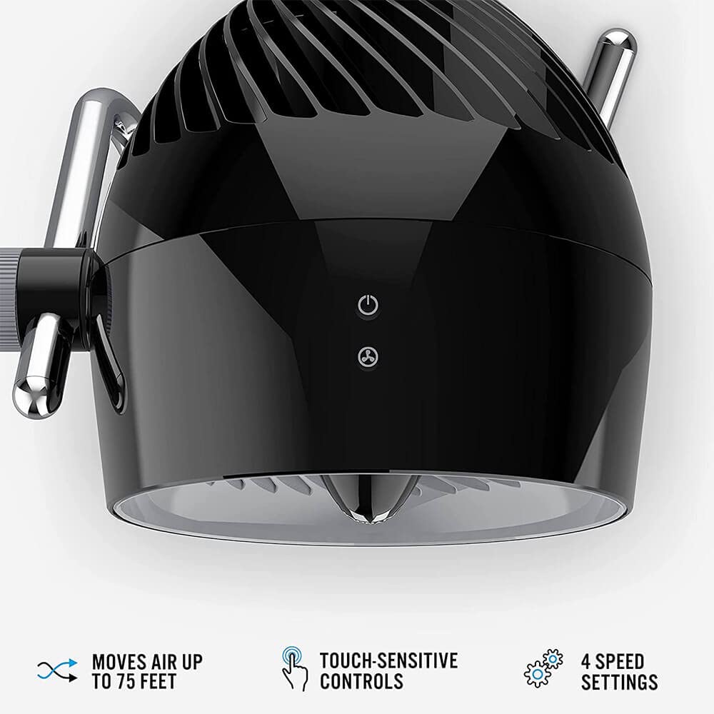 Vornado Pivot6 Whole Room Air Circulator Fan With 4 Speeds, Remote Control, Rotating Axis, Black
