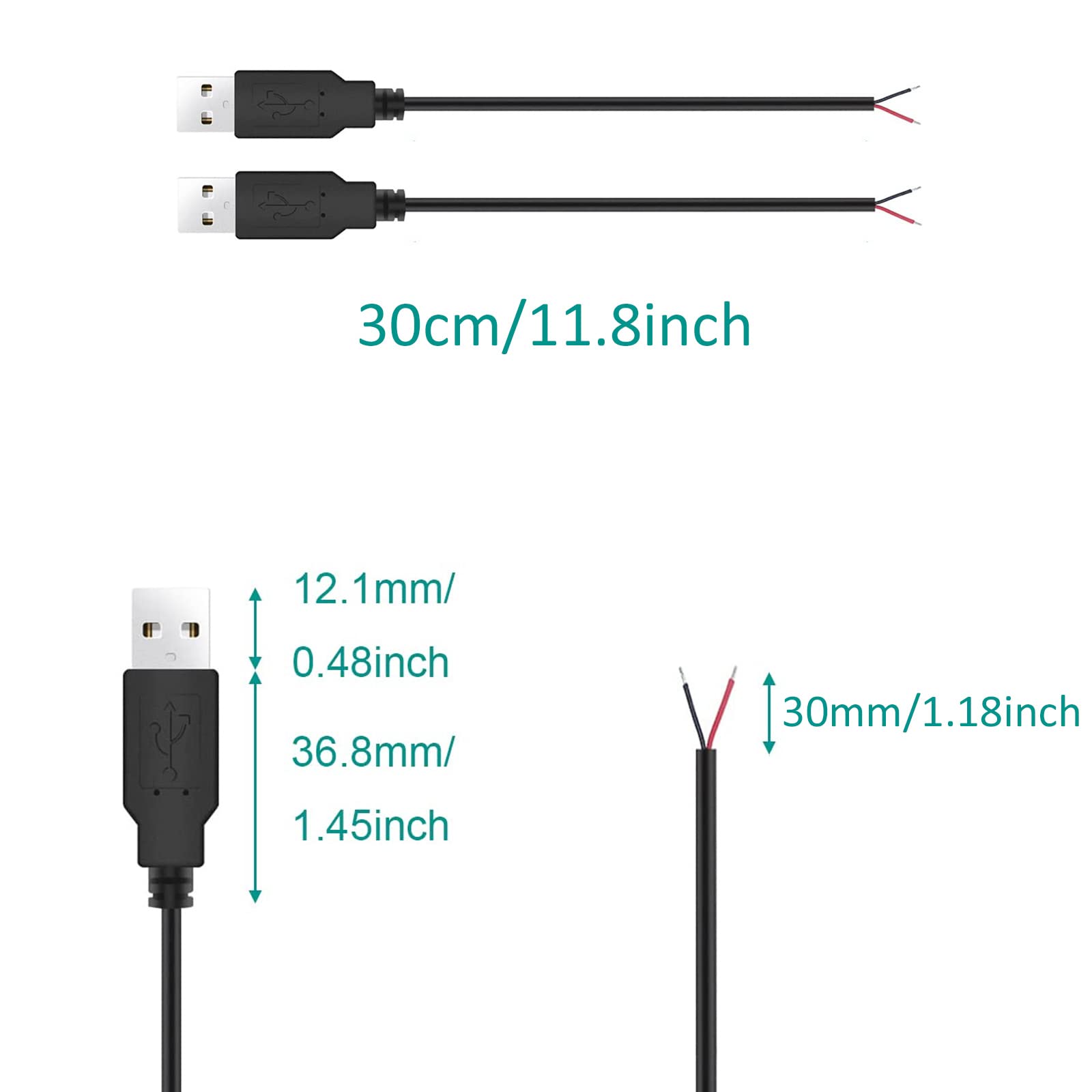 Xmsjsiy Usb 2.0 Male Bare Cable Pigtail Open End Extension Cables 5V 3A Power Charge Wires Diy Connector Replacement Cable Cord