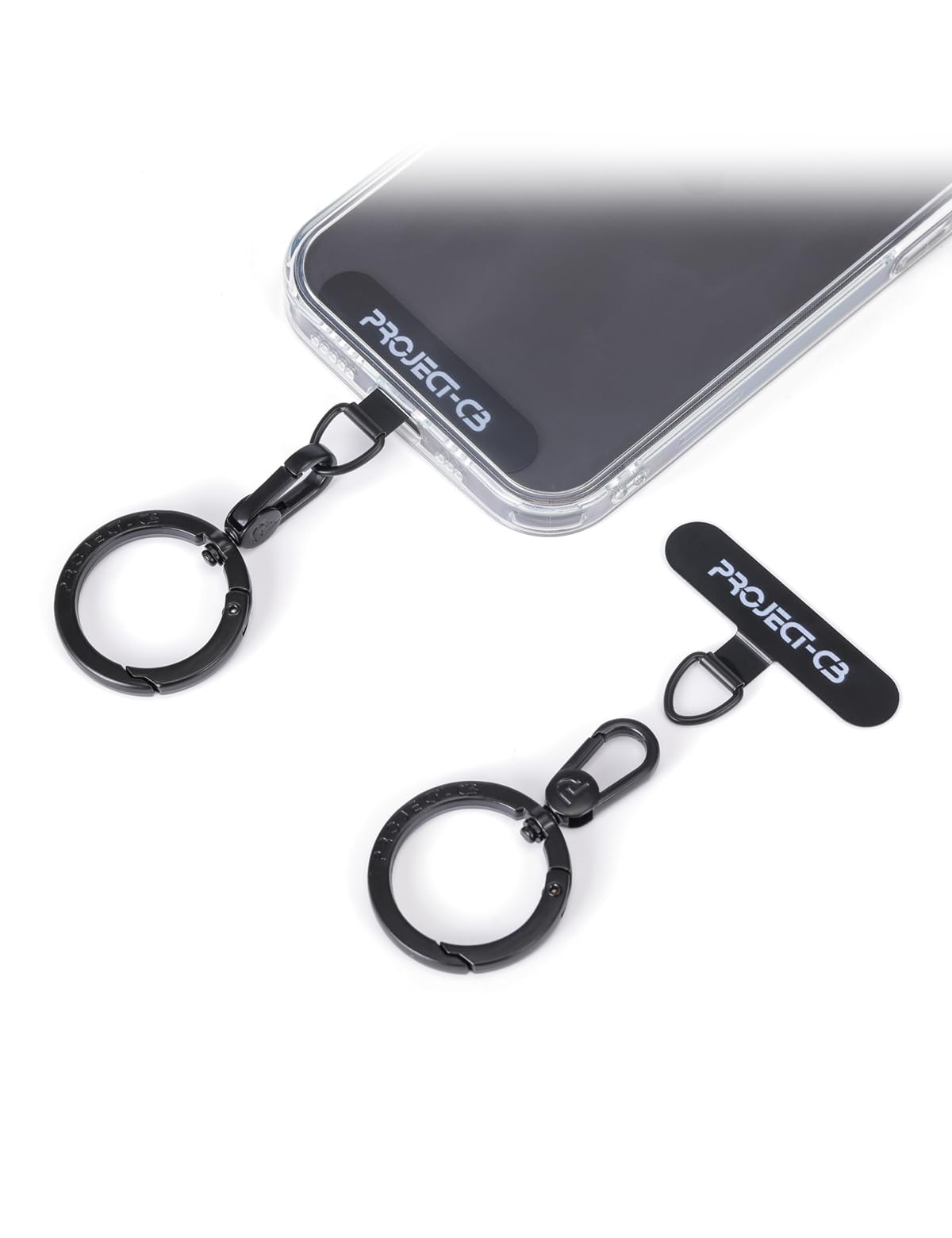 project-cb Phone Tether Tab, Lanyard Patch, Phone Stand, Strap Tab, Phone Key Ring, Ring Holder (Black)