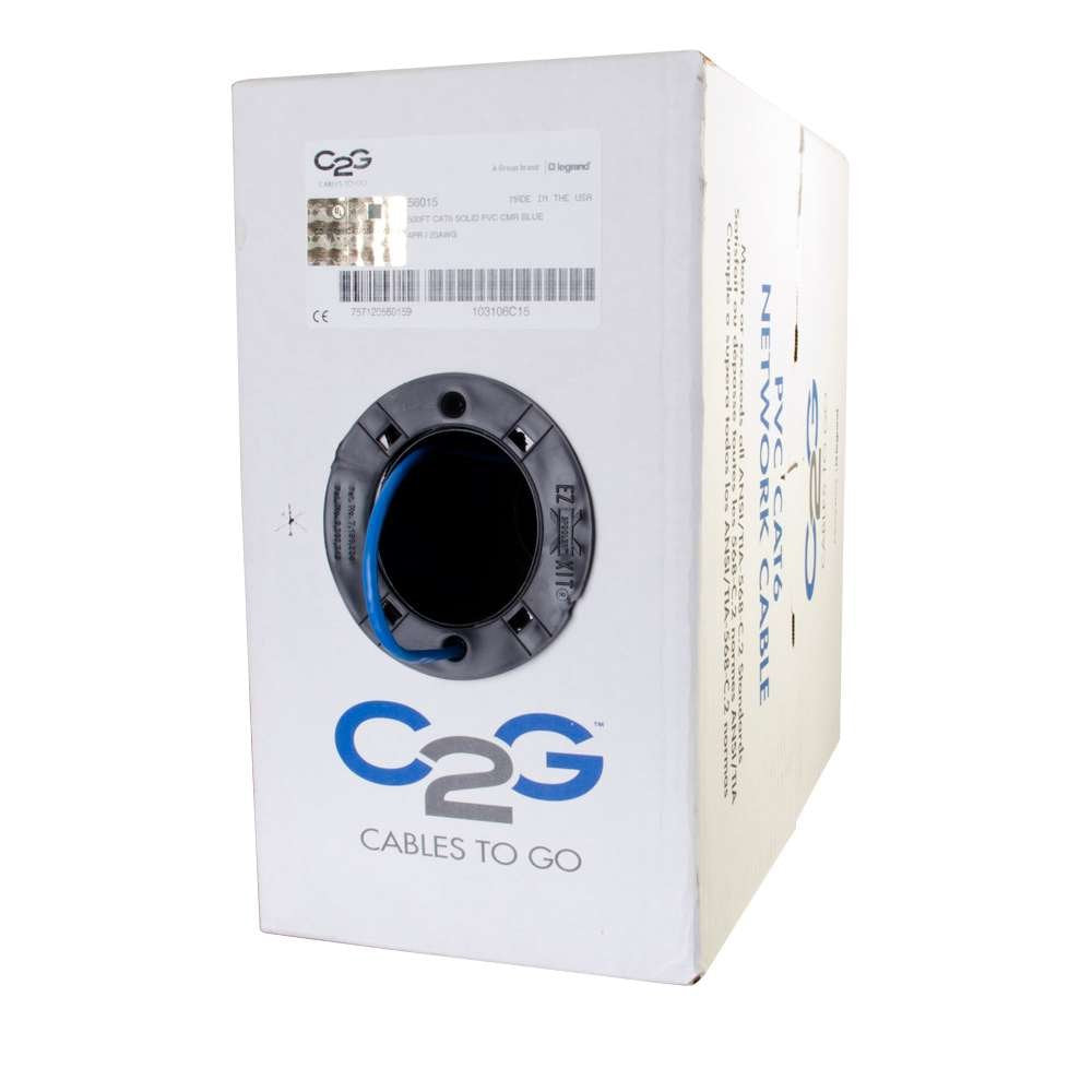 C2G 56017 Cat6 Bulk Cable   Unshielded Ethernet Network Cable With Solid Conductors   Riser Cmr Rated, Taa Compliant, Blue ,1000