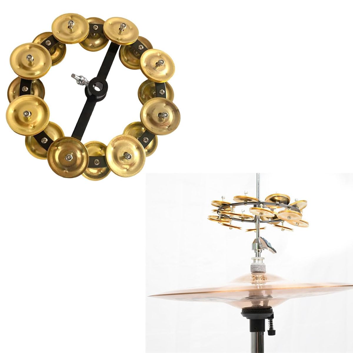 Tuoren 5.5 Mountable Symbal Hihat Tambourine With 8 Double Row Steel Jingles For Drum Set Golden