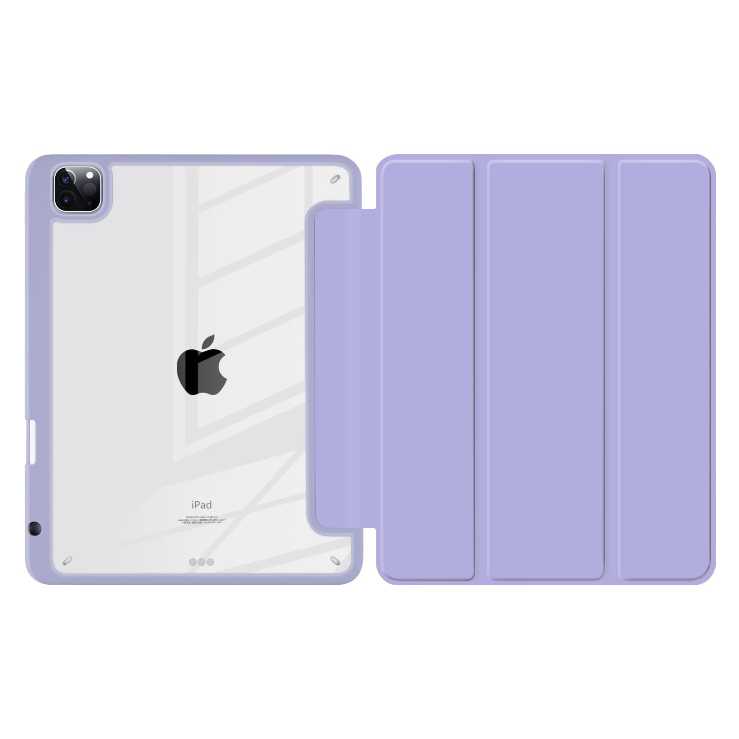 Batianda Hybrid Case For Ipad Pro 12.9 Inch 2022 M2 2021 5Th / Ipad Pro 12.9' 4Th/3Rd Gen [Built In Pencil Holder] Shockproof Cover With Clear Back Shell Tpu Bumper, Violet