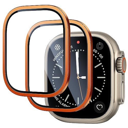 Bazo For Apple Watch Ultra 2 / Ultra Screen Protector 49Mm, [2 Pack] Titanium Alloy Frame With 9H Tempered Glass Anti Scratch Hd