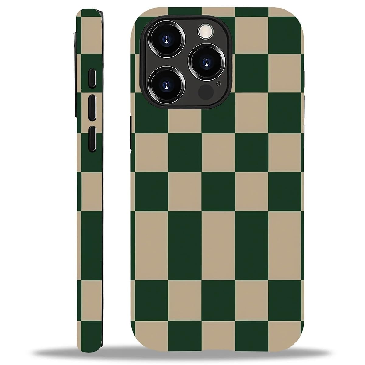 WANKBLC Compatible with iPhone 12 Pro Max Matte Case, Dark Green Beige Checkerboard Pattern for Girl Full Body Design Soft Silic