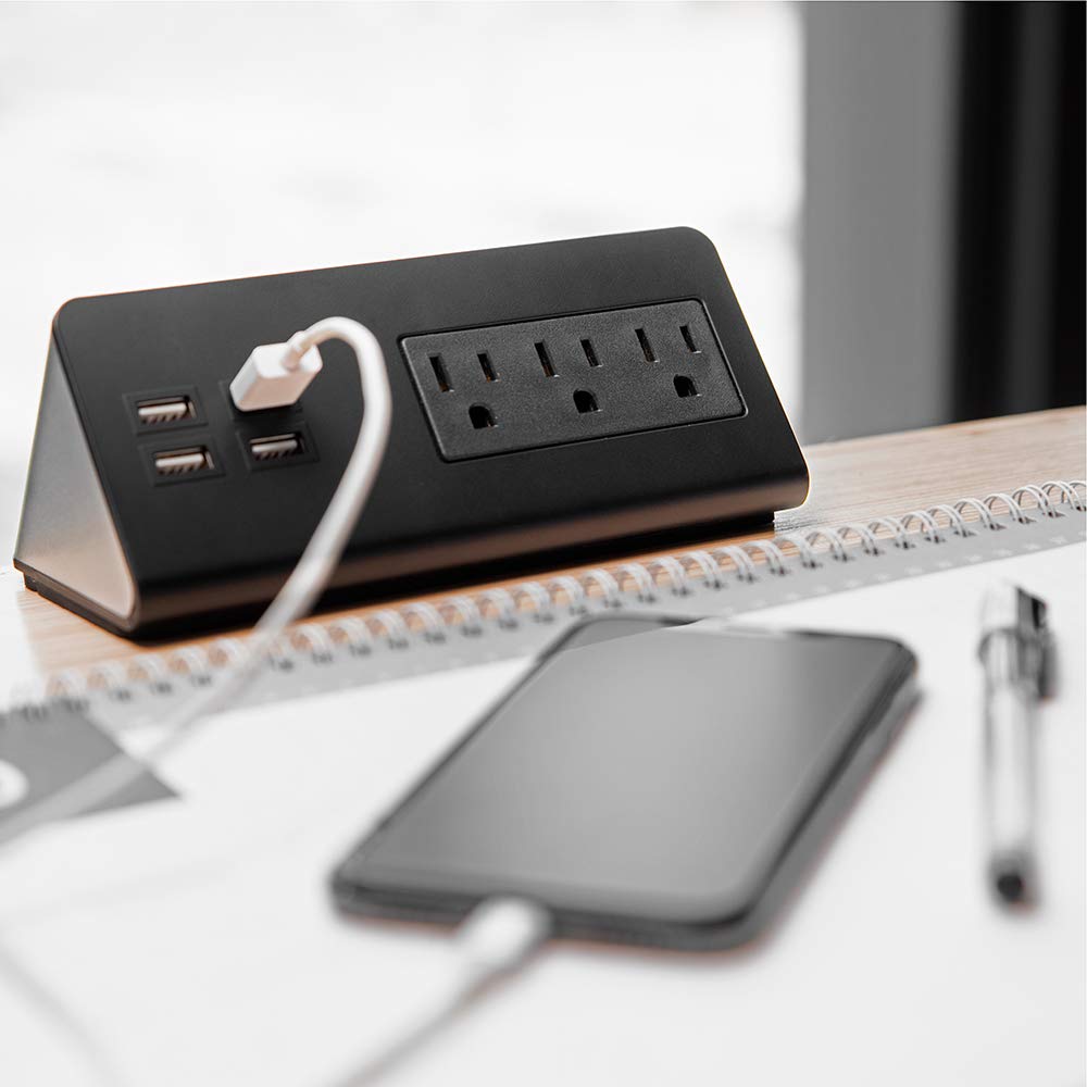 Emerising 2 Pack Desk Edge Mount Power Strips With 4 Usb Ports & 3 Ac Power Outlets For Home And Office Desktop Charging Bucket
